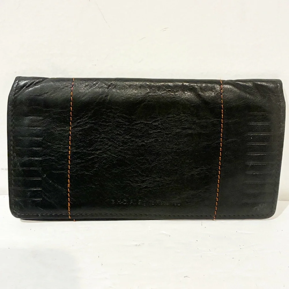 Vintage Harley Davidson Motorcycle Leather Long Black Checkbook‎ Wallet